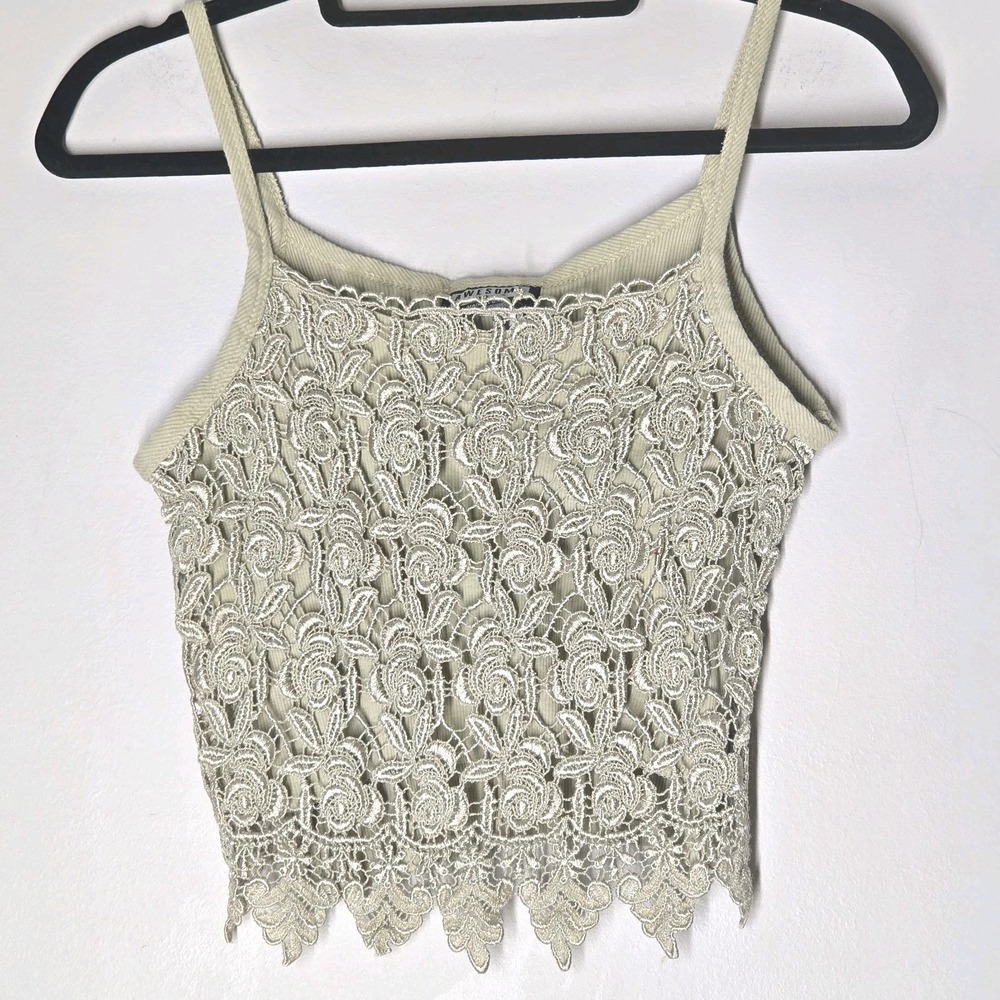 Vintage Y2K Coquette‎ Floral Lace Baby Tee Crop Tank Top Awesome Wear Sz M